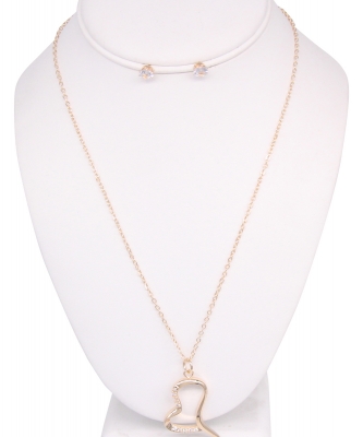 Heart Pendant Necklace with Earrings NB810023 GOLD